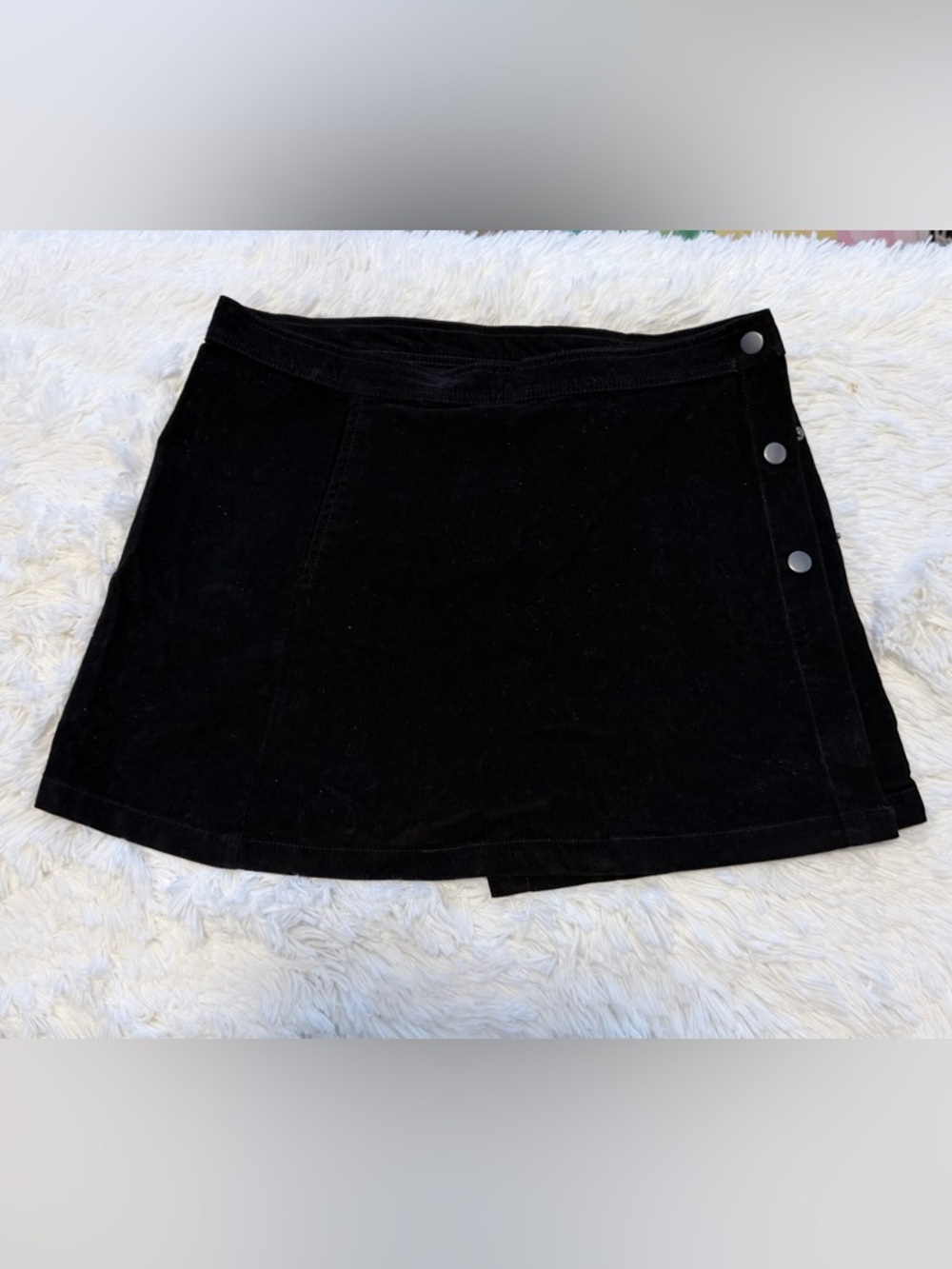Nordstrom Rack Black Corduroy Mini Skirt with Snap Closure